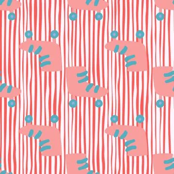 Seamless pattern with pink simple roller silhouettes. Disco ornament with blu Stock Illustration
