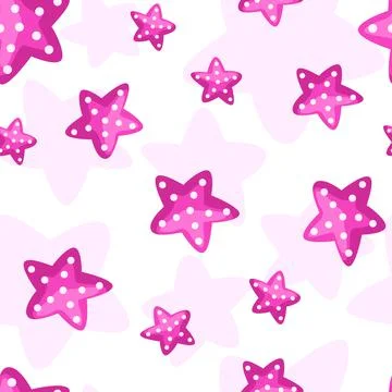 Seamless pattern pink starfishes isolated on white background. Cute sea templ Stock Illustration
