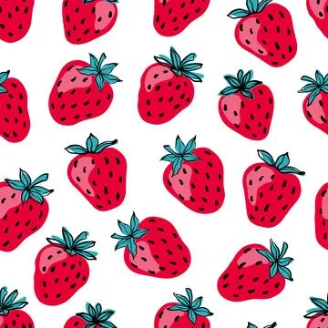 Seamless pattern with pink strawberry berry. Stock Illustration