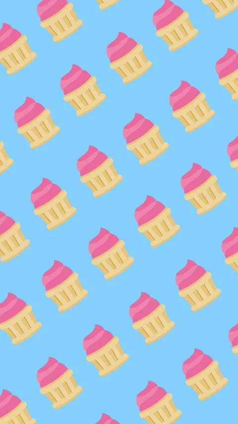 Seamless pattern of pink strawberry cupcakes on a blue background animation 動画素材 334230423