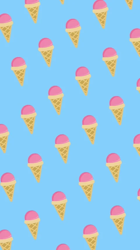 Seamless pattern of pink strawberry ice cream cones on blue background animation Stock Footage 334230323