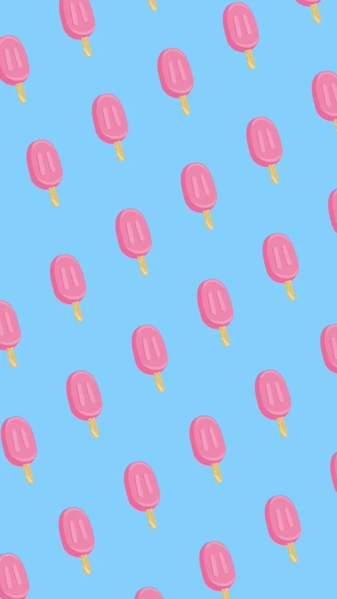 Seamless pattern of pink strawberry ice cream bars on blue background animation 動画素材 334230438