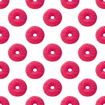 Seamless Pattern of Pink Sugar Coated Doughnut on White Background Stock Illustration