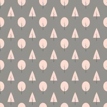 Seamless pattern with pink trees and grey background Illustrazione stock