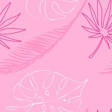 Seamless pattern with pink tropical leaves . Vector illustration. EPS 10 Stock Illustration