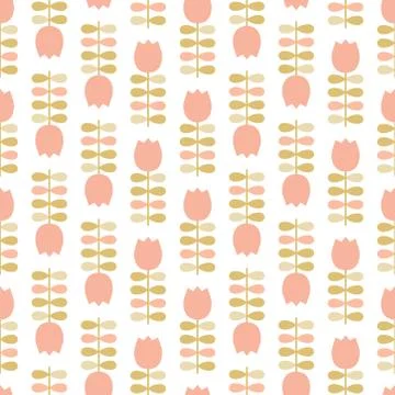 Seamless pattern with pink tulips and leaves Stock Illustration