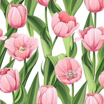 Seamless pattern with pink tulips. Background for March 8, Mother's Day. Text Stock Illustration
