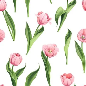 Seamless pattern with pink tulips. Background for March 8, Mother's Day. Text Stock Illustration