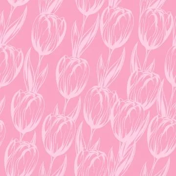 Seamless pattern with pink tulips. Vector background 스톡 일러스트