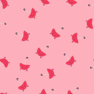 Seamless pattern pink umbrella with smiling animal face and ears Stock Illustration
