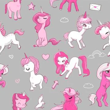Seamless pattern with pink unicorns Stock Illustration