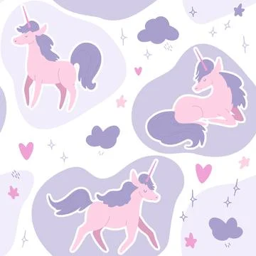 Seamless pattern pink unicorns. Textile, print Stock Illustration