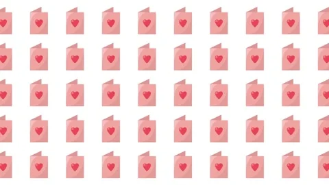 Seamless pattern of pink Valentine greeting cards with red hearts on white Stock Footage 345539659