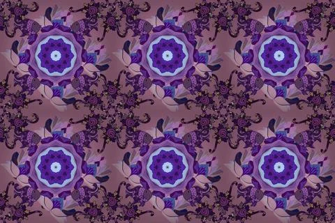 Seamless pattern with pink, violet and neutral flowers, watercolor floral patter イラスト素材