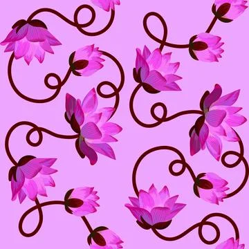 Seamless pattern with the pink water lilies Stock Illustration