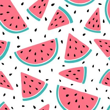 Seamless pattern with pink watermelons and watermelon slices Stock Illustration
