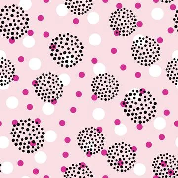 Seamless pattern of pink white and black dots circles Stock Illustration