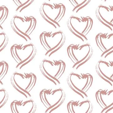 Seamless pattern pink white heart brush strokes lines design, abstract simple Stock Illustration