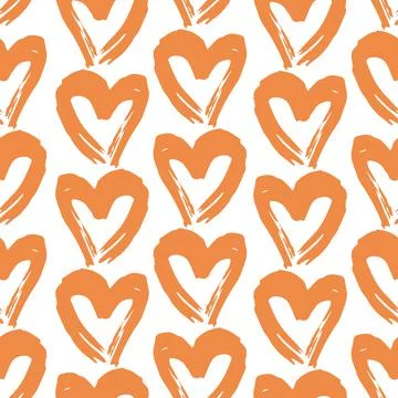 Seamless pattern pink white heart brush strokes lines design, abstract simple Stock Illustration