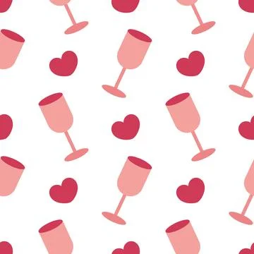 Seamless pattern pink wine glass with heart Ilustração Stock