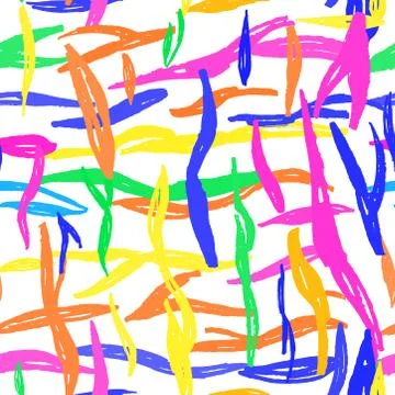 Seamless pattern pink yellow green blue orange lines chalk, abstract simple s Stock Illustration