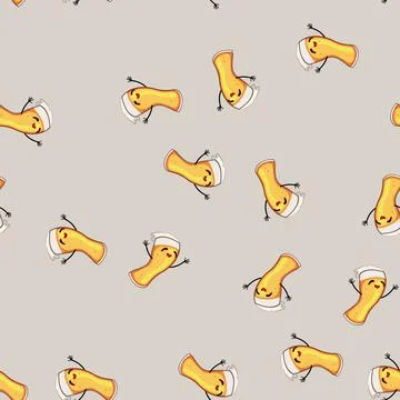Seamless pattern pint beer mug character cartoon vector Stock Illustration