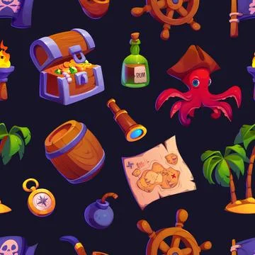 Seamless pattern of pirate characters and items イラスト素材