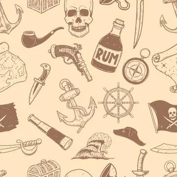 Seamless pattern with pirate design elements. Design element for poster, card Stock Illustration