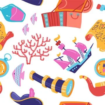 Seamless pattern for pirate party. Wallpaper for children in cartoon style. C Ilustración de archivo