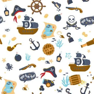 Seamless pattern of pirate symbols Stock Illustration