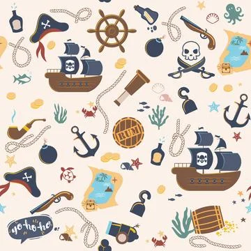 Seamless pattern of pirate symbols Stock Illustration
