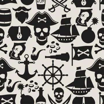 Seamless pattern on pirate theme with objects and elements イラスト素材