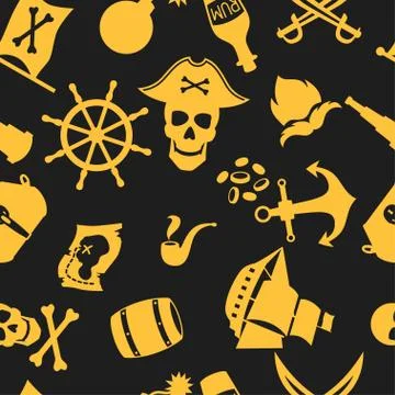 Seamless pattern on pirate theme with objects and elements イラスト素材
