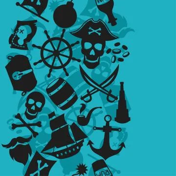 Seamless pattern on pirate theme with objects and elements Stock Illustration