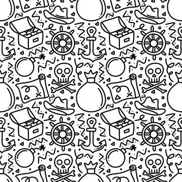 Seamless pattern pirates element doodles Stock Illustration
