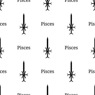 Seamless pattern with pisces zodiac sword sign. Zodiacal weapon. Vector. Stock Illustration