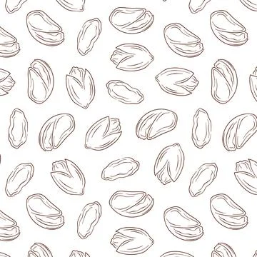 Seamless pattern pistachios in line art style. Hand drawn nuts design for menu Stock Illustration