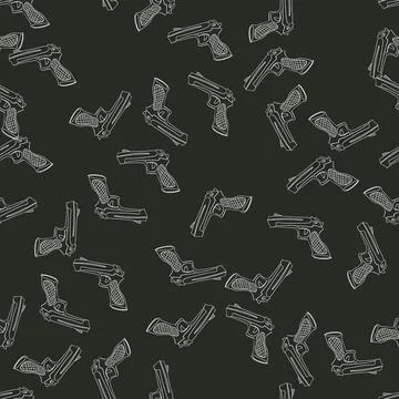 Seamless pattern with pistols and bullets. Vector doodles background Stockillustratie