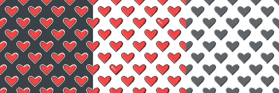 Seamless pattern pixel art hearts set Illustrazione stock