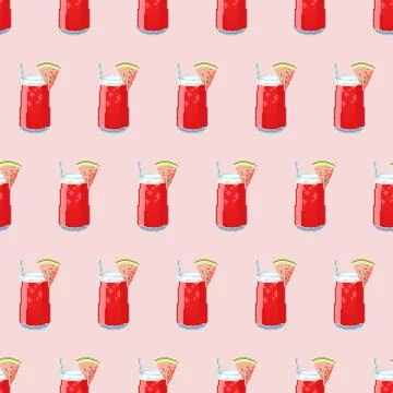 Seamless pattern in pixel art style featuring watermelon cocktail. Illustrazione stock