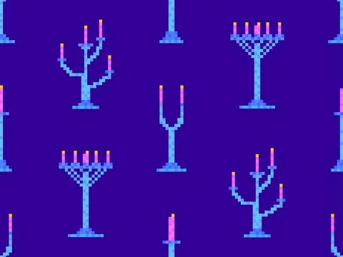 Seamless pattern of pixel candlesticks. Candlestick with candles in 8-bit s.. Stock Illustration