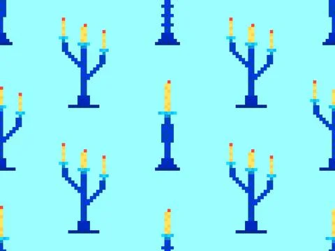 Seamless pattern of pixel candlesticks. Candlestick with candles in 8-bit s.. 스톡 일러스트