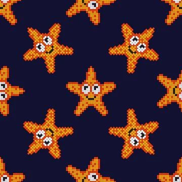 Seamless pattern with pixel cosmic starfish Stock Illustration