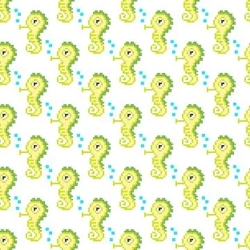 Seamless pattern with pixel fish horse Stock Illustration