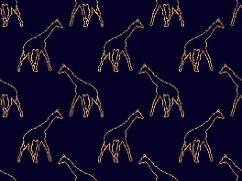 Seamless pattern with pixel giraffes. The outline of a giraffe in the style o Illustrazione stock