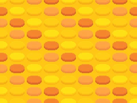 Seamless pattern with pixel gold coins. 3D gold coins in the style of 8-bit.. Stock Illustration
