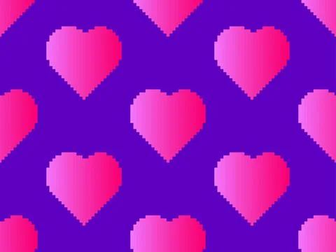Seamless pattern with pixel hearts and gradient colors. Happy Valentine's D.. 스톡 일러스트