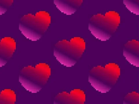 Seamless pattern with pixel hearts and gradient colors. Happy Valentine's D.. 스톡 일러스트