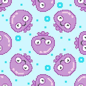 Seamless pattern with pixel jellyfish イラスト素材