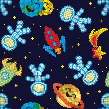 Seamless pattern with pixel space Stock Illustration